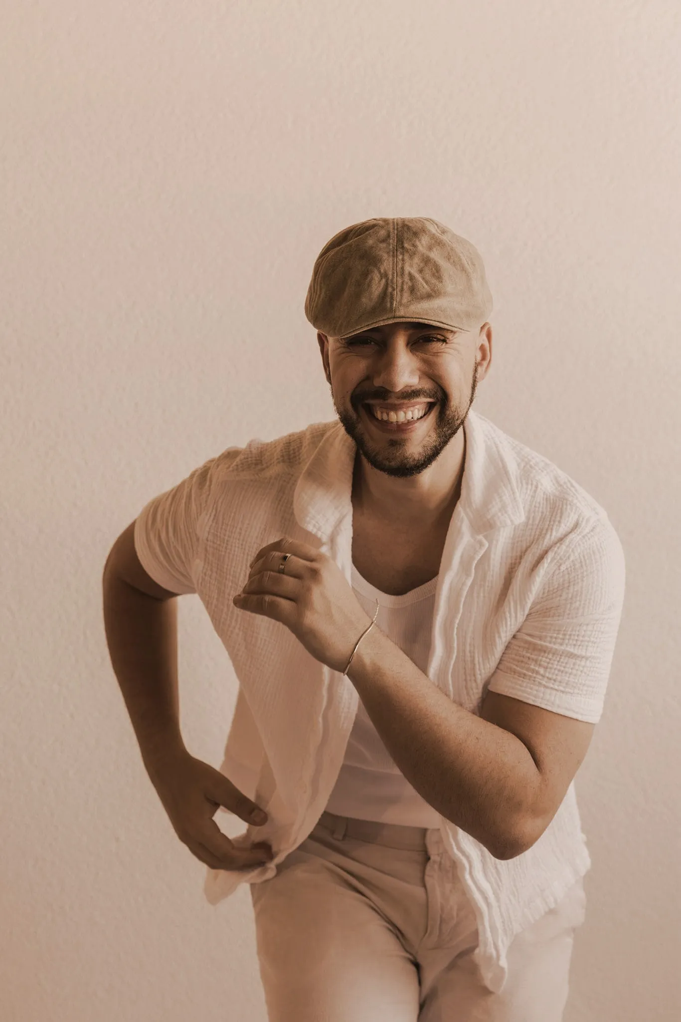 Nestor in his Abailar teacher portrait, mid-step and laughing