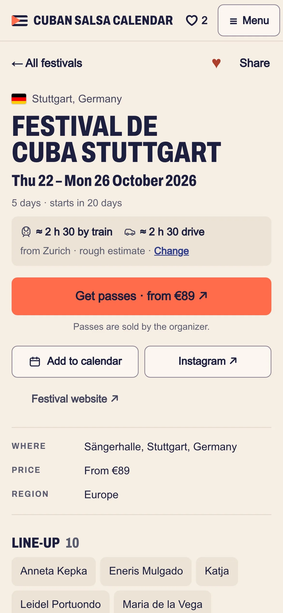 The same festival page on a phone