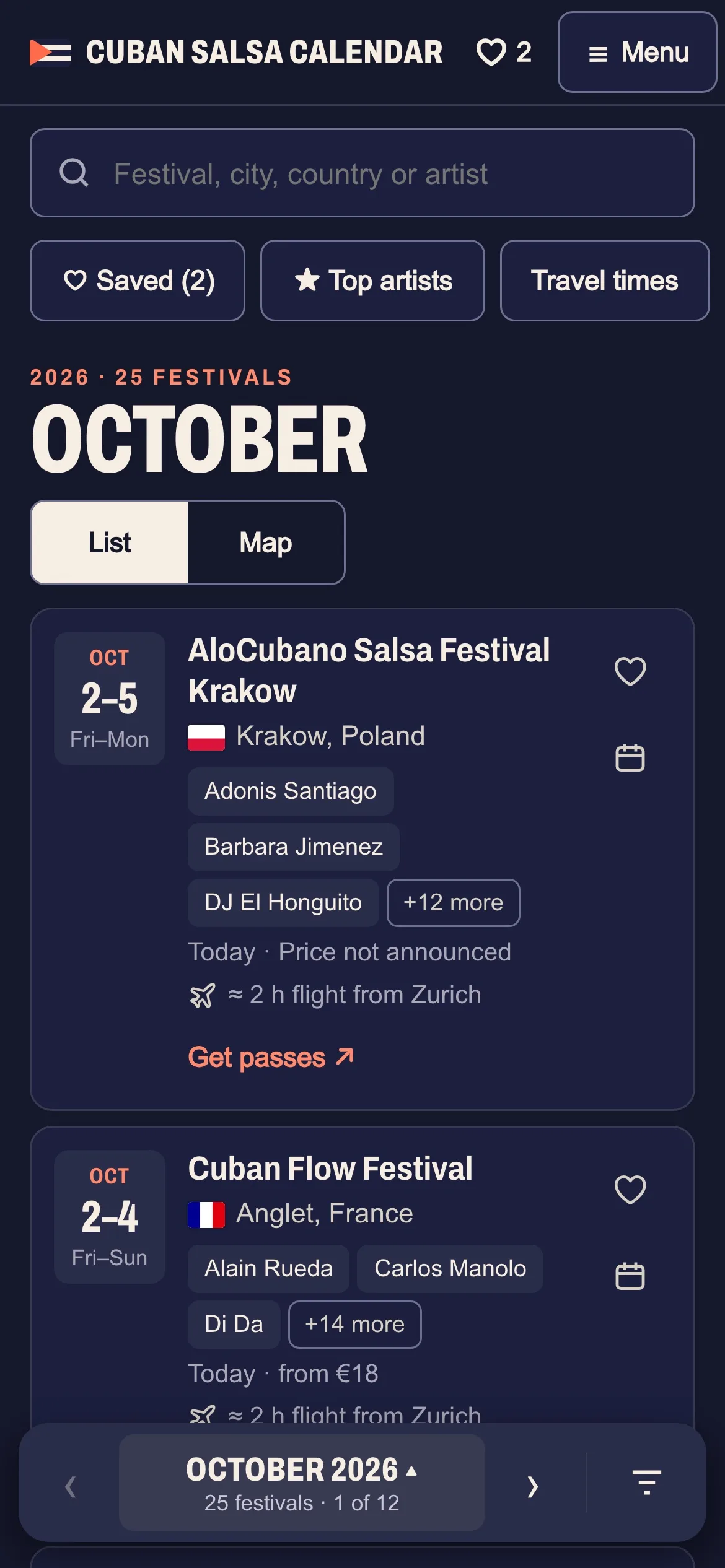 The month page in dark mode