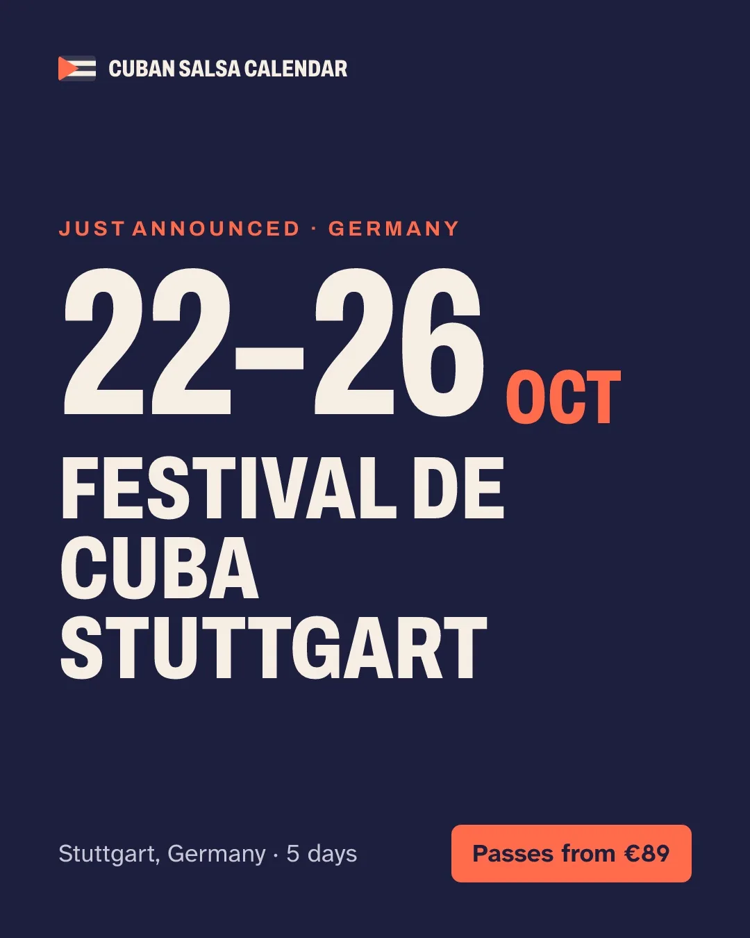 Navy post: Just announced, 22–26 October, Festival de Cuba Stuttgart, passes from €89