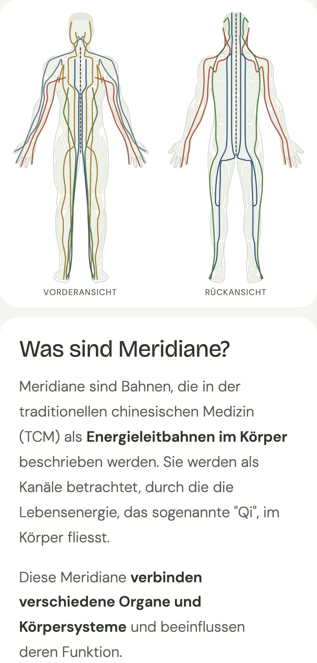 Meridians page on mobile